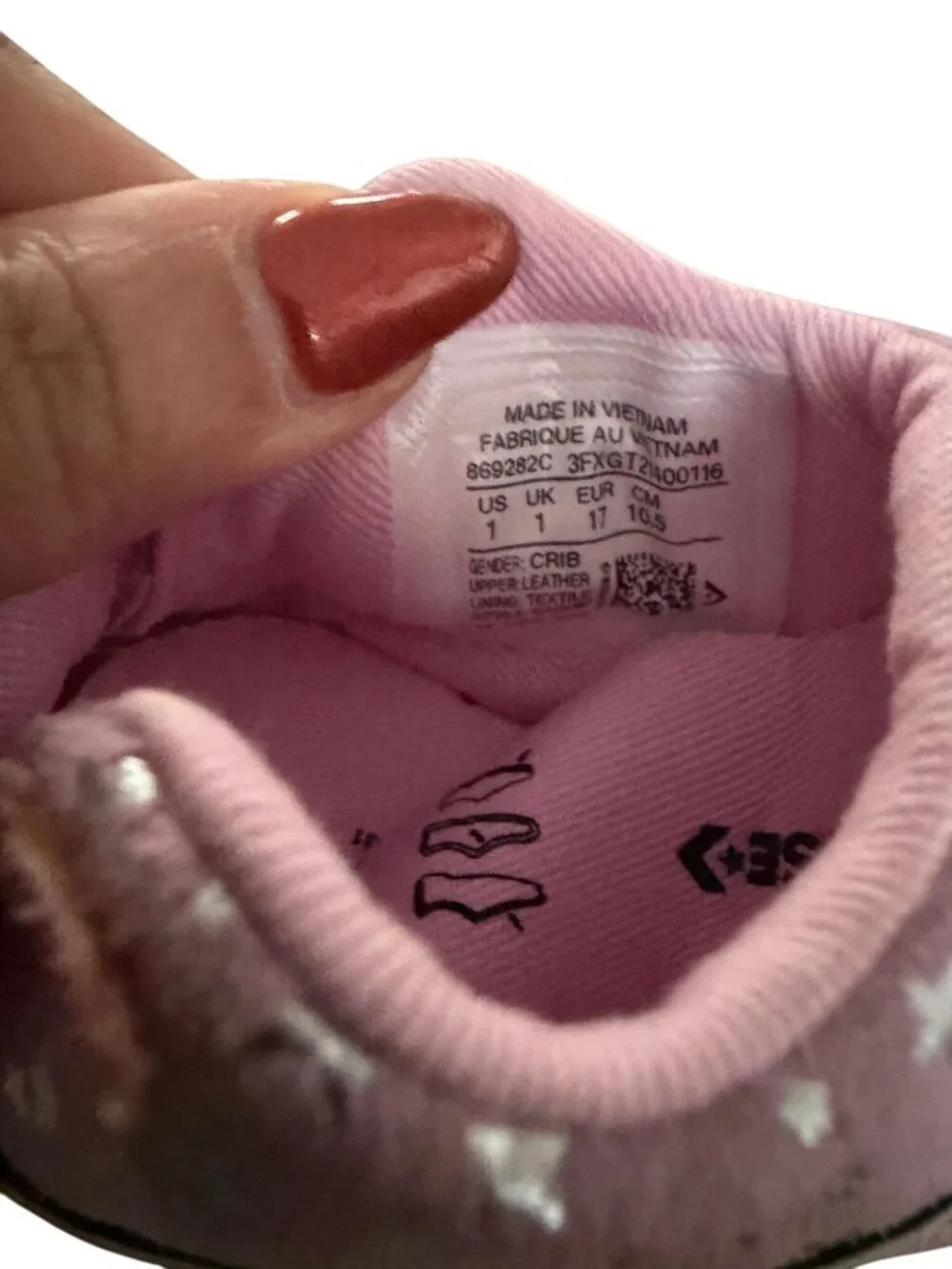 CONVERSE Girls Baby Star Print Crib Sneakers Shoes Size 1